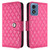 Moto G 5G 2024 Rhombic Texture Flip Leather Phone Case with Lanyard - Rose Red