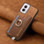 Moto G Power 5G 2024 Retro Magsafe Cross Leather Ring Holder Card Bag Phone Case - Brown