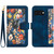 Google Pixel 9a Floral Pattern Leather Phone Case with Lanyard - Dark Blue