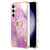 Samsung Galaxy S24 FE Electroplating Marble IMD TPU Phone Case with Ring Holder - Purple 001