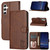 Samsung Galaxy S24 FE Embossed Happy Cat Pattern Flip Leather Phone Case - Brown