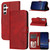 Samsung Galaxy S24 FE Embossed Happy Cat Pattern Flip Leather Phone Case - Red