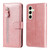 Samsung Galaxy S24 FE Fashion Calf Texture Zipper Leather Phone Case - Rose Gold