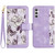 Samsung Galaxy S24 FE Floral Pattern Leather Phone Case with Lanyard - Light Purple