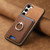 Samsung Galaxy S24 FE Retro Cross Leather Ring Vertical Insert Card bag need MagSafe Phone Case - Brown Samsung Galaxy S24 FE Retro Cross Leather Ring Vertical Insert Card bag need MagSafe Phone Case - Brown