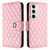 Samsung Galaxy S24 FE Rhombic Texture Flip Leather Phone Case with Lanyard - Pink