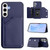 Samsung Galaxy S24 FE Skin Feel Four Card Slots Phone Case with Wrist Strap - Blue