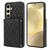 Samsung Galaxy S24 FE Splicing Rhombic Texture Card Bag Phone Case with Long Lanyard - Black