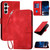 Samsung Galaxy S24 FE YX0080 Grid Butterfly Embossed Pattern Flip Leather Phone Case with Lanyard - Red