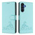 Samsung Galaxy A26 5G Cat Rat Embossed Pattern RFID Leather Phone Case with Lanyard - Mint Green