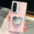 Samsung Galaxy A26 5G Diamond Glitter Mirror Heart Holder Phone Case - Light Pink