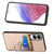 Samsung Galaxy S25 Edge 5G Carbon Fiber Card Wallet Ring Phone Case - Khaki