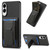 Samsung Galaxy S25 Edge 5G Carbon Fiber Fold Stand Elastic Card Bag Phone Case - Black