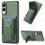 Samsung Galaxy S25 Edge 5G Carbon Fiber Fold Stand Elastic Card Bag Phone Case - Green