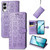 Samsung Galaxy S25 Edge 5G Cat and Dog Embossed Leather Phone Case - Purple