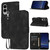 Samsung Galaxy S25 Edge 5G Embossed Line Leather Phone Case with Lanyard - Black