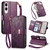 Samsung Galaxy S25 Edge 5G Flowers Leaves Zipper Wallet Leather Phone Case with Strap - Purple
