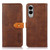 Samsung Galaxy S25 Edge 5G KHAZNEH Dual-color Cowhide Texture Flip Leather Phone Case - Brown