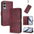 Samsung Galaxy S25 Edge 5G Line Splicing Buckle Retro Leather Phone Case - Wine Red