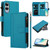 Samsung Galaxy S25 Edge 5G Magnetic Closure 9 Card Slots Zipper Leather Case with Hand Strap - Turquoise