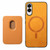 Samsung Galaxy S25 Edge 5G Retro Magsafe Card Bag PU Back Cover Phone Case - Yellow