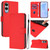 Samsung Galaxy S25 Edge 5G Skin Feel Solid Color Leather Phone Case with Lanyard - Red