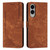 Samsung Galaxy S25 Edge 5G Skin Feel Stripe Pattern Leather Phone Case with Long Lanyard - Brown