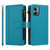 Moto G Power 2025 Magnetic Closure 9 Card Slots Zipper Leather Case with Hand Strap - Turquoise