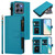 Moto G Stylus 2025 Global Magnetic Closure 9 Card Slots Zipper Leather Case with Hand Strap - Turquoise