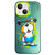 iPhone 14 Double Layer Color Silver Series Animal Oil Painting Phone Case - Weightlifting Dog