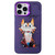 iPhone 15 Pro Double Layer Color Silver Series Animal Oil Painting Phone Case - Cuddle Cat