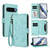Google Pixel 9 / 9 Pro / 10 / 10 Pro Pro Butterfly Love Flower Multi-card Zipper Wallet Leather Phone Case - Mint Green