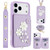 iPhone 17 Pro Max Crossbody Flower Pattern Leather Phone Case - Purple