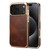 iPhone 17 Pro Max Denior Oil Wax Leather Electroplating Phone Case - Brown