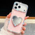 iPhone 17 Pro Max Diamond Glitter Mirror Heart Holder Phone Case - Light Pink