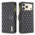 iPhone 17 Pro Max Diamond Lattice Zipper Wallet Leather Flip Phone Case - Black
