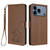 iPhone 17 Pro Max Embossed Heart Cat Leather Phone Case with Hand Strap - Brown