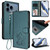 iPhone 17 Pro Max Embossed Heart Cat Leather Phone Case with Hand Strap - Dark Green