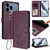 iPhone 17 Pro Max Embossed Heart Cat Leather Phone Case with Hand Strap - Dark Purple