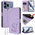 iPhone 17 Pro Max Embossed Heart Cat Leather Phone Case with Hand Strap - Light Purple
