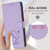 iPhone 17 Pro Max Embossed Heart Cat Leather Phone Case with Hand Strap - Light Purple