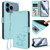 iPhone 17 Pro Max Embossed Heart Cat Leather Phone Case with Hand Strap - Mint Green