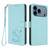 iPhone 17 Pro Max Embossed Heart Cat Leather Phone Case with Hand Strap - Mint Green