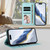 iPhone 17 Pro Max Embossed Heart Cat Leather Phone Case with Hand Strap - Mint Green