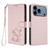 iPhone 17 Pro Max Embossed Heart Cat Leather Phone Case with Hand Strap - Pink