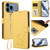 iPhone 17 Pro Max Embossed Heart Cat Leather Phone Case with Hand Strap - Yellow