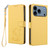 iPhone 17 Pro Max Embossed Heart Cat Leather Phone Case with Hand Strap - Yellow