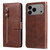 iPhone 17 Pro Max Fashion Calf Texture Zipper Leather Phone Case - Brown