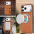 iPhone 17 Pro Max Kalebol Magnetic Button Card Bag MagSafe Ring Leather Phone Case - Brown