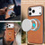 iPhone 17 Pro Max Kalebol Strong MagSafe Ring Magnetic Card Bag Holder Leather Phone Case - Brown